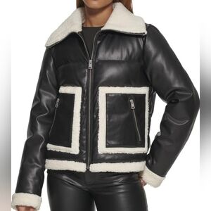 Levi's Breanna Faux Fur Puffer Shearling‎ Aviator Big Pockets Jacket sz M